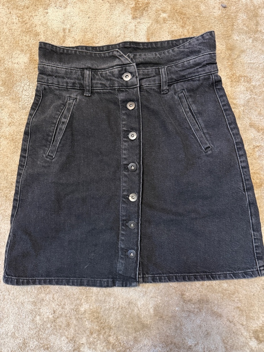 Pilcro and the Letterpress Black Button-Front A-Line Skirt